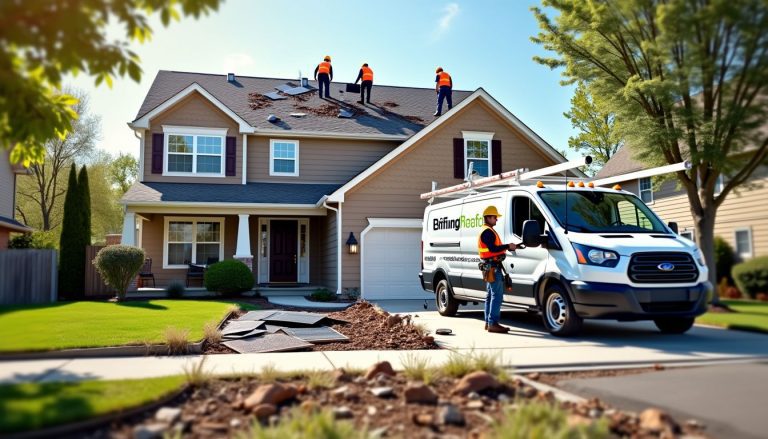 A skilled team at work, bringing new life to this home with expert roofing restoration.
