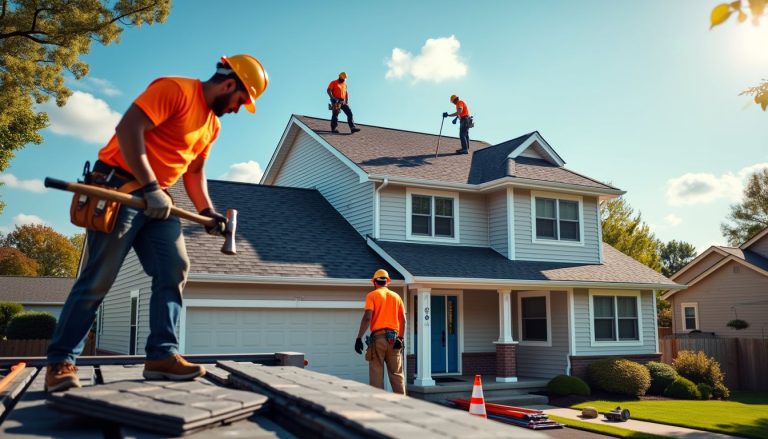 Skilled workers focus on roof restorations to enhance the home’s durability and appearance.
