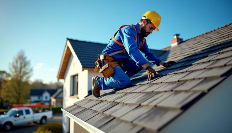 A professional roofer expertly installs shingles on a home, showcasing the precision and skill of what is a master elite roofing contractor.