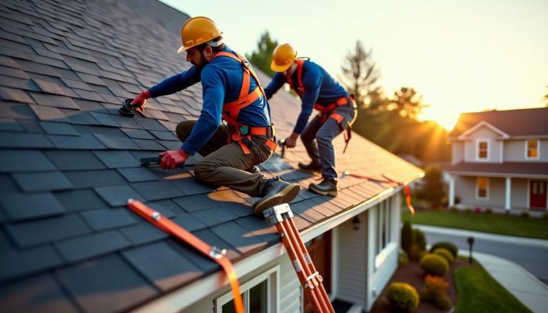 Skilled workers demonstrate how to replace a shingle roof with precision and safety.