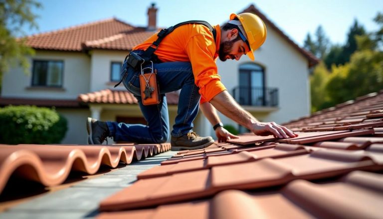 A skilled professional carefully ensures a perfect fit for every tile—reliable tile roofing contractors at work.