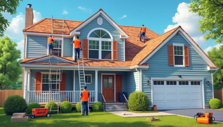 Expert Tips for Roofing and Siding Repair How to Protect Your Home - Stonecreek Roofing Skilled professionals hard at work ensuring a seamless roofing and siding repair for this beautiful home.