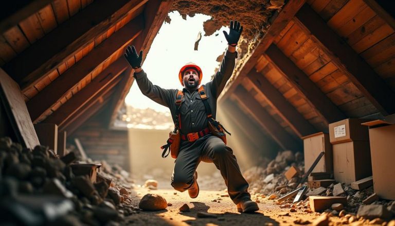 When a roofer unexpectedly finds himself indoors, you'll learn firsthand what happens if a roofer falls through your roof!