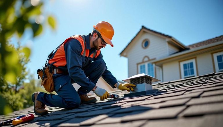 Skilled technician on the job: who fixes house heater roof vent with precision and care.
