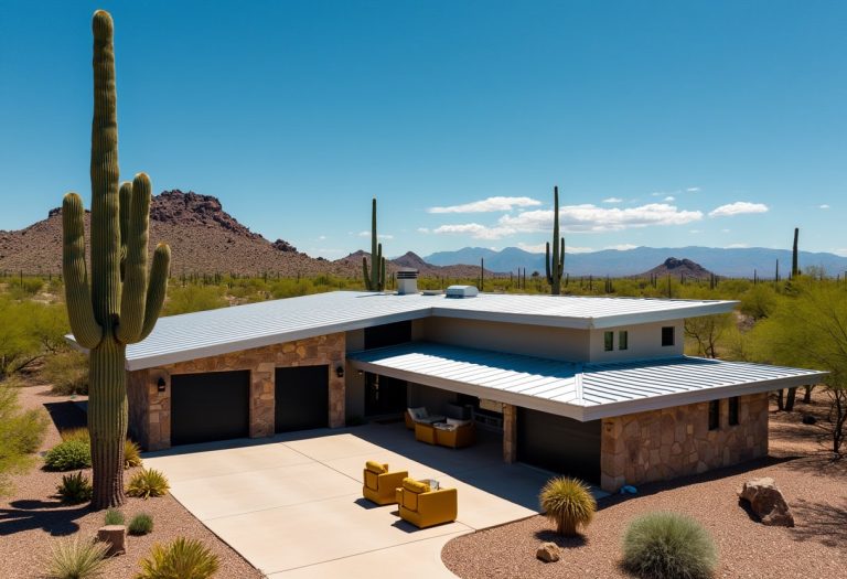 Modern desert home with stunning metal roofing, Phoenix style.
