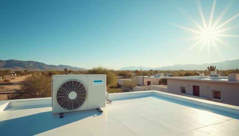 Under the blazing Arizona sun, an AC unit perches on the roof to maximize efficiency and save space—ever wonder why are AC units on the roof in Arizona?