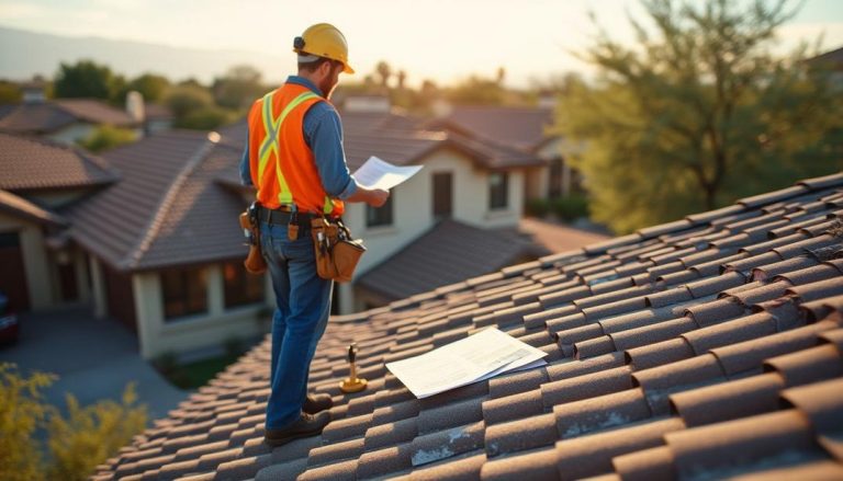 A dedicated worker inspects the tiles, highlighting the importance of "Maintaining Roofs on Older Homes in Chandler: When Replacement is Necessary" for lasting durability.
