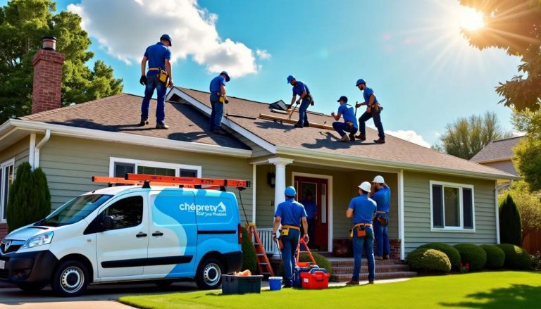 Roof repair specialists hard at work, ensuring your home stays safe and secure under a durable roof.